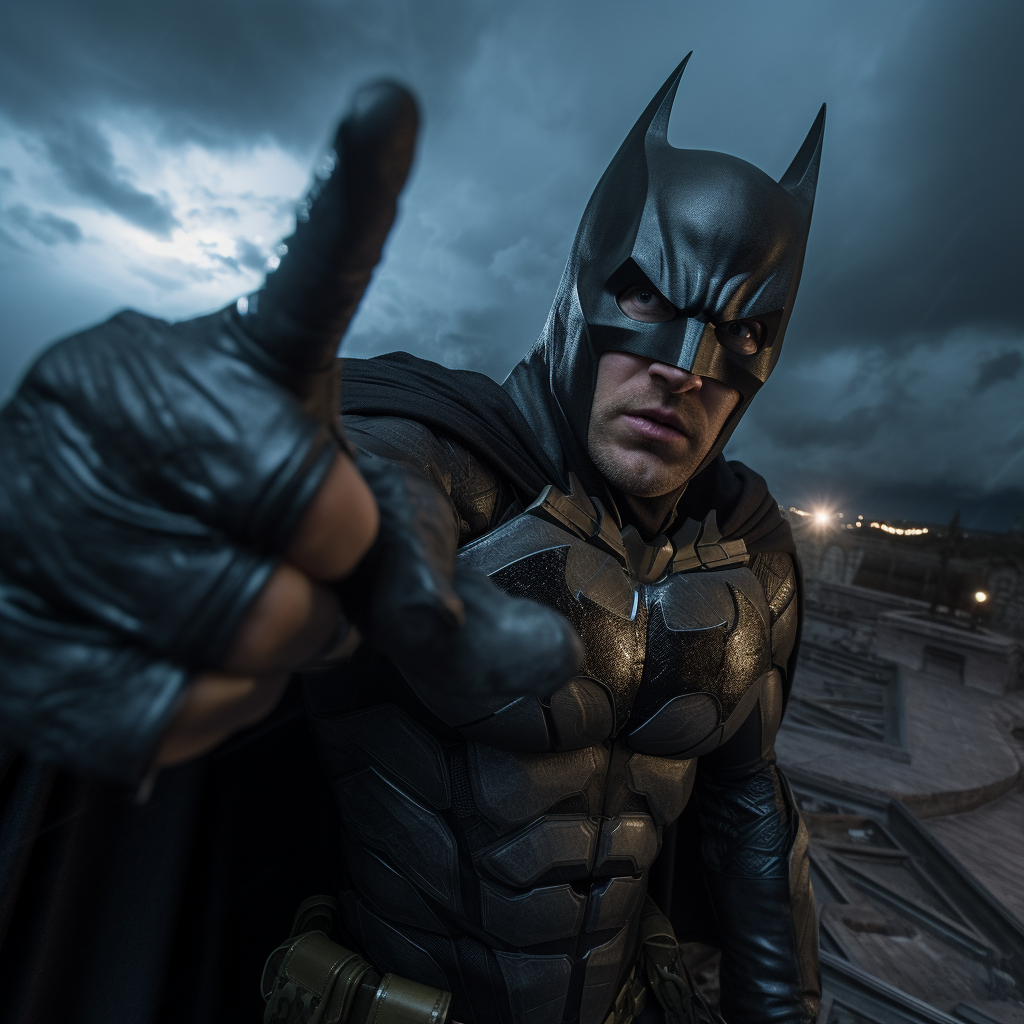 Batman taking selfie on rooftop