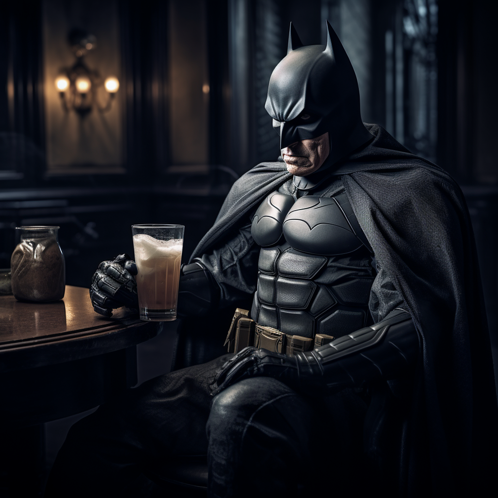 Sad Batman enjoying a gin tonic