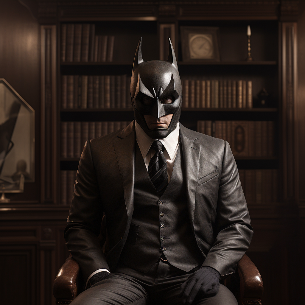 Batman wearing suit and tie