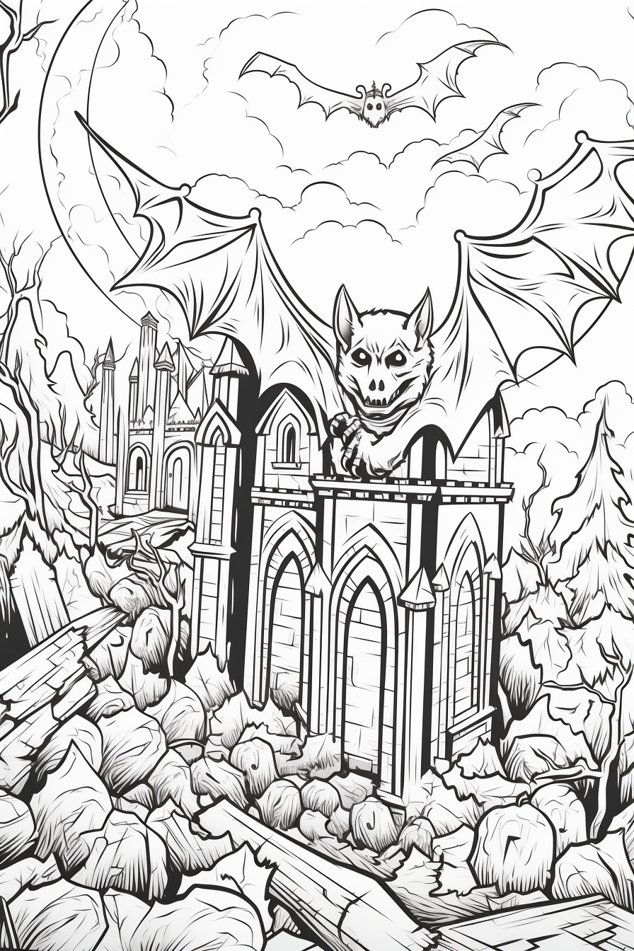 Bats in Cemetery Coloring Book