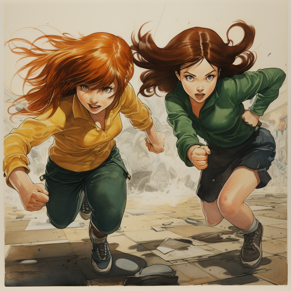 Two girls in battle with drawing tools