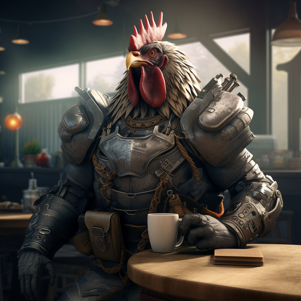 Armored Battle Chicken with Coffee