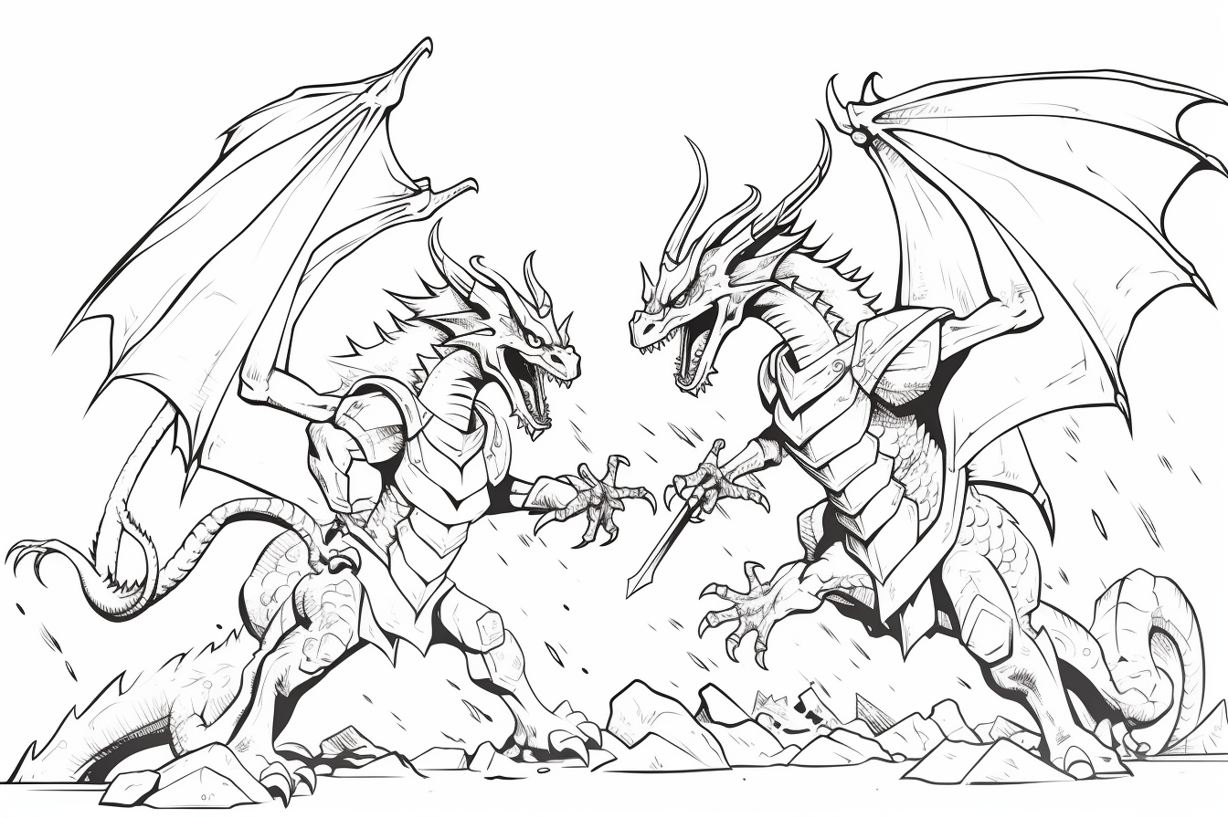 Brave knights battling ferocious dragons