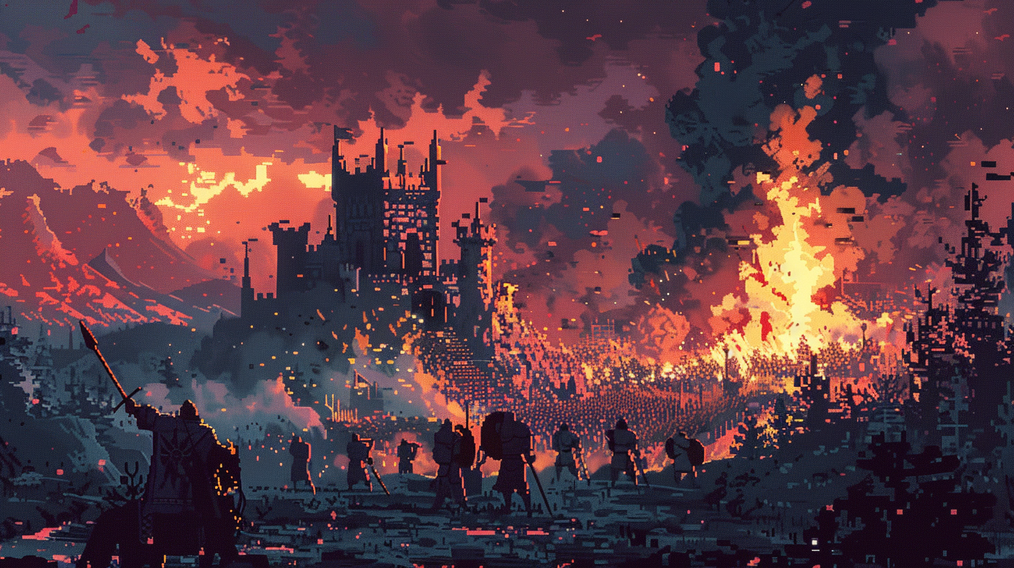 Pixel Art Battle Scene Warriors