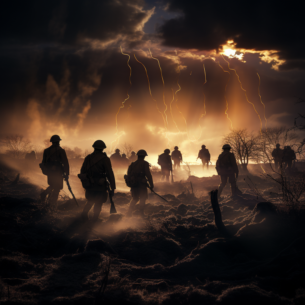 Soldiers under battlefield flare