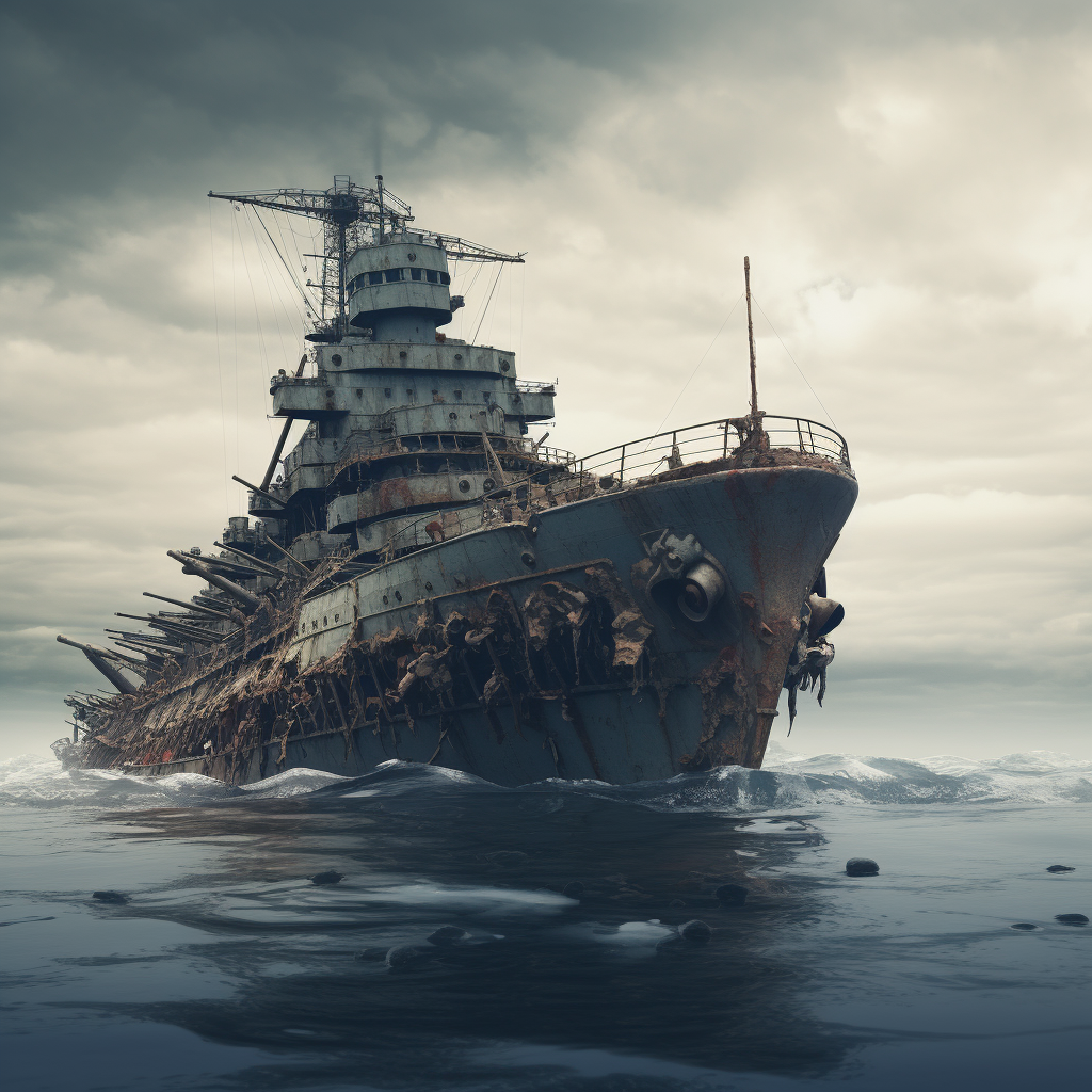 Battleship stern in ocean