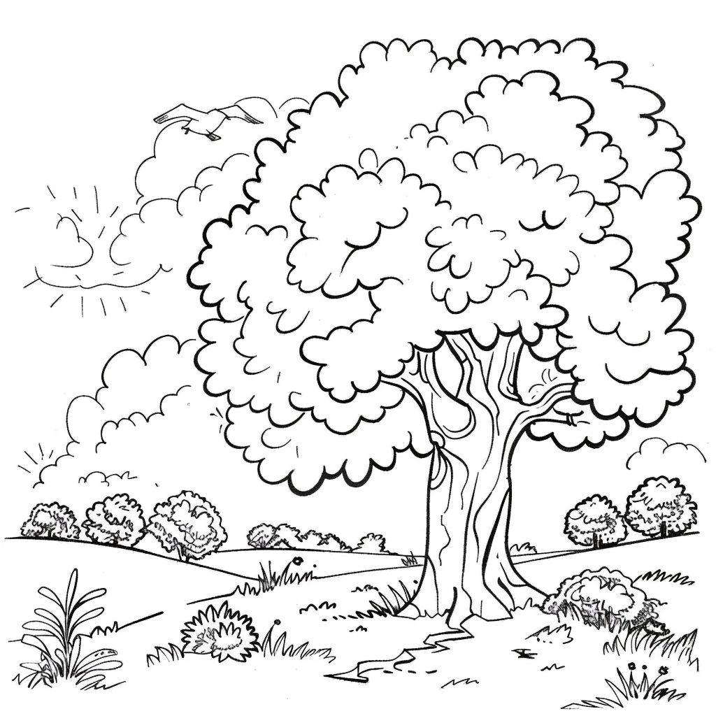 Simple tree coloring page for kids