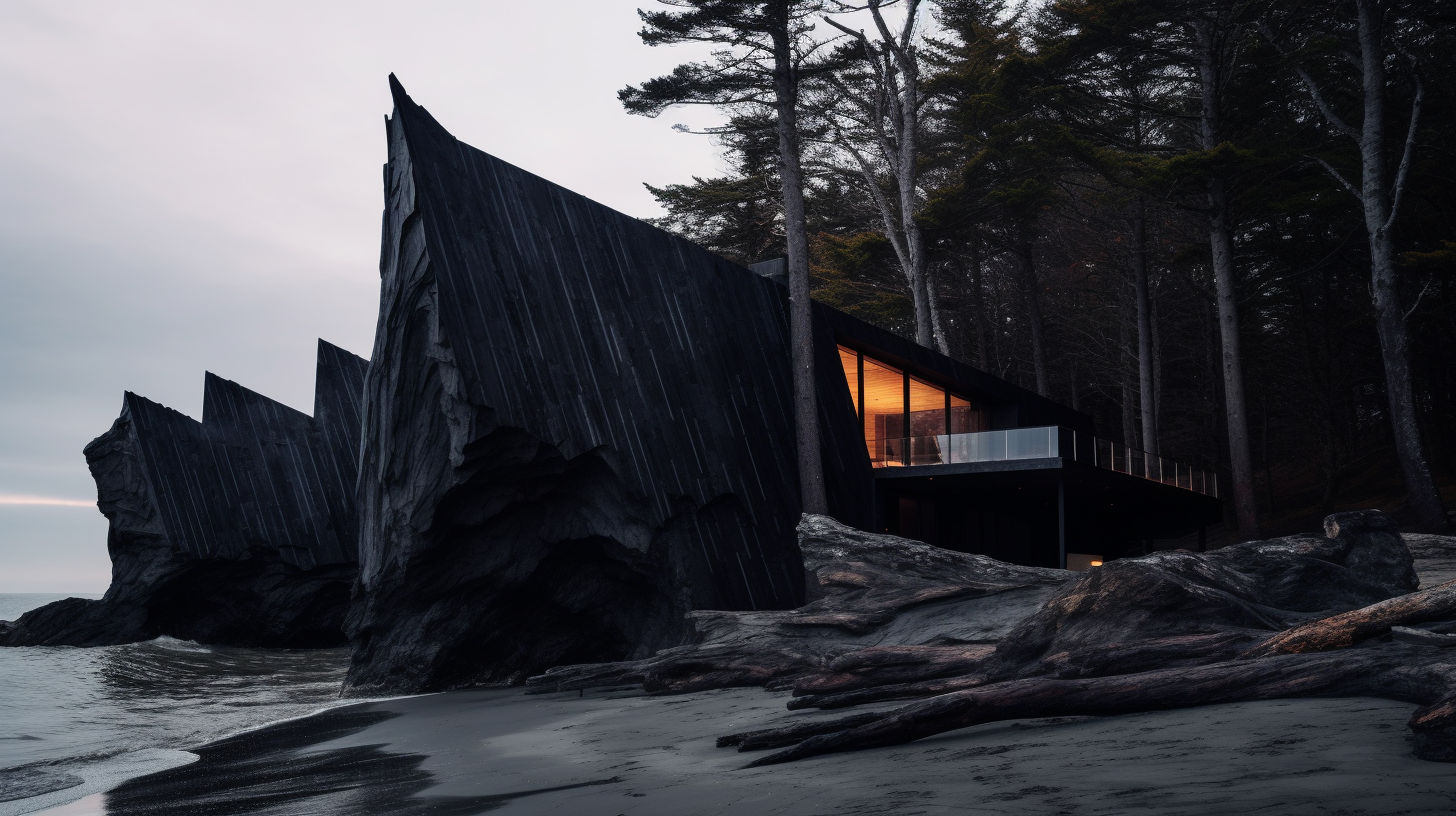 Charred wood beach cabin by Mack Scogin