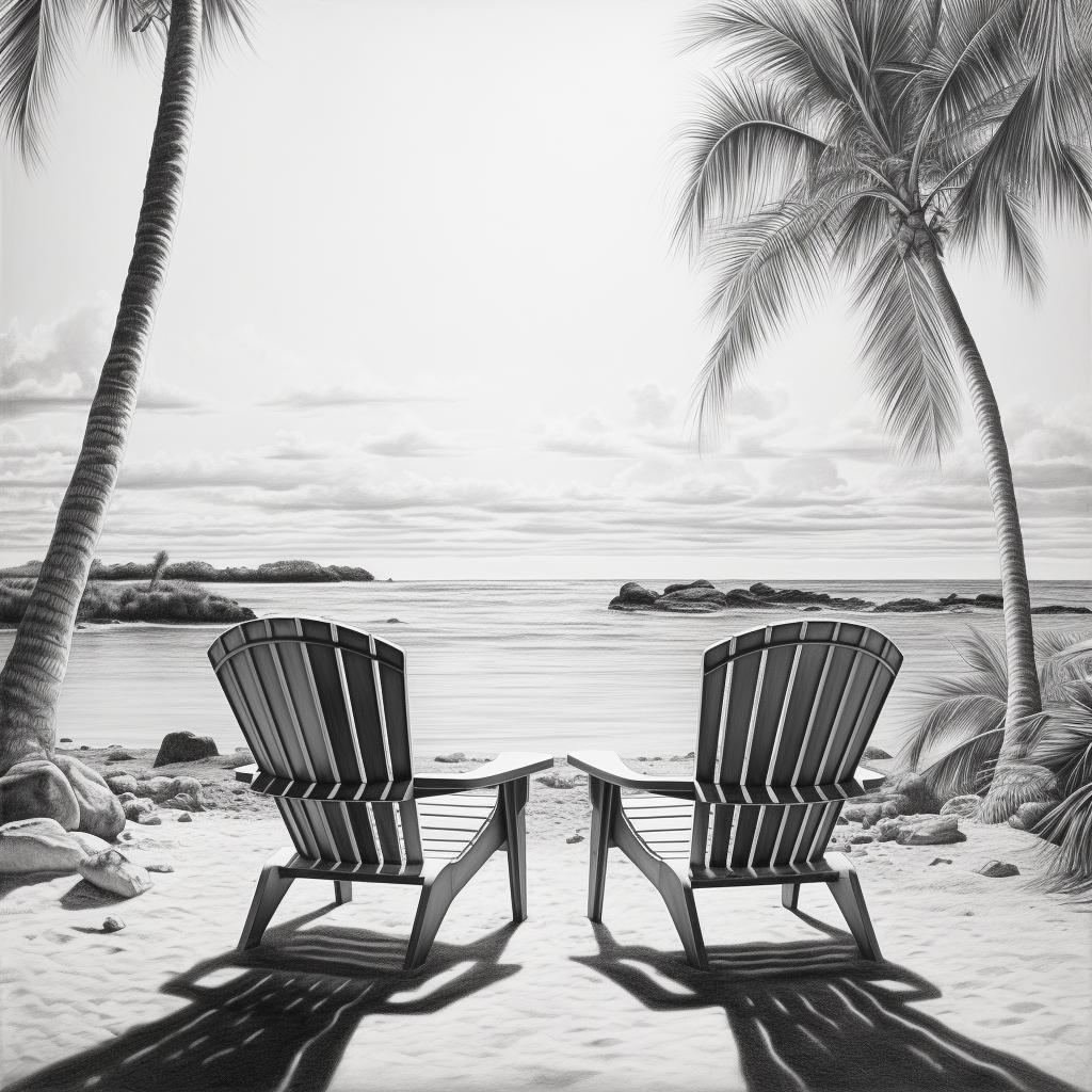 Two beach chairs overlooking the palm trees