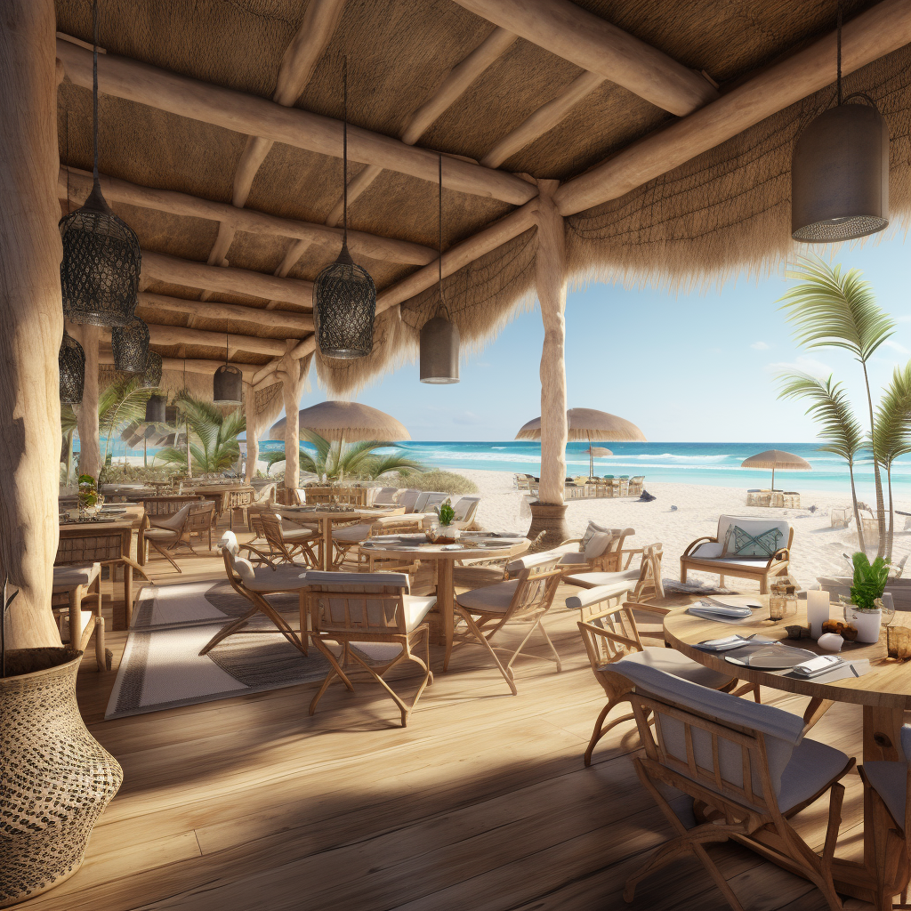 Interior beach club with warm natural lighting