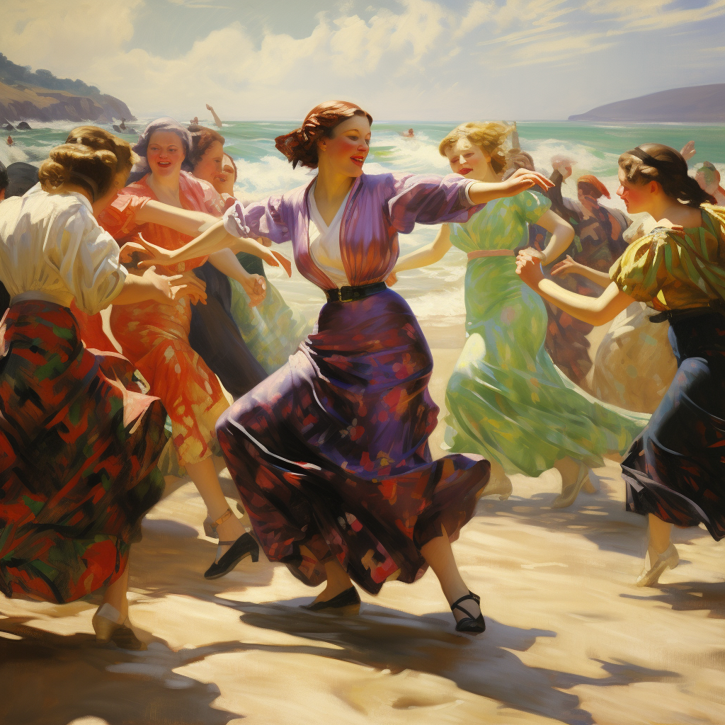 Women having fun dancing on the beach