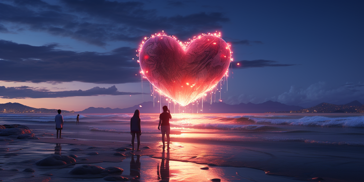 Beach inside heart with epic lighting