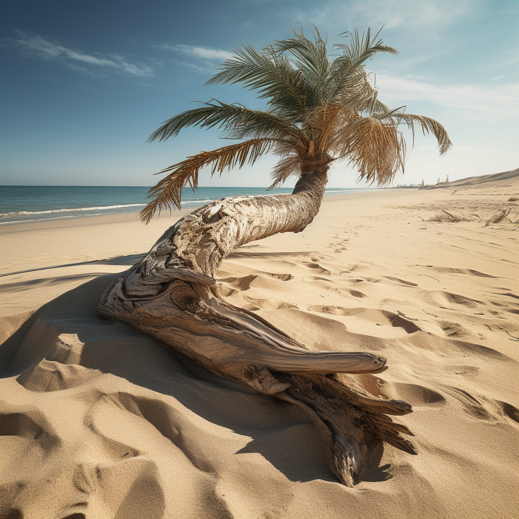 Closeup of Broken Palm Tree on Sunny Beach