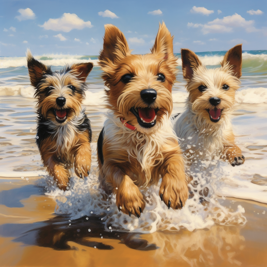 Dogs playing on the beach