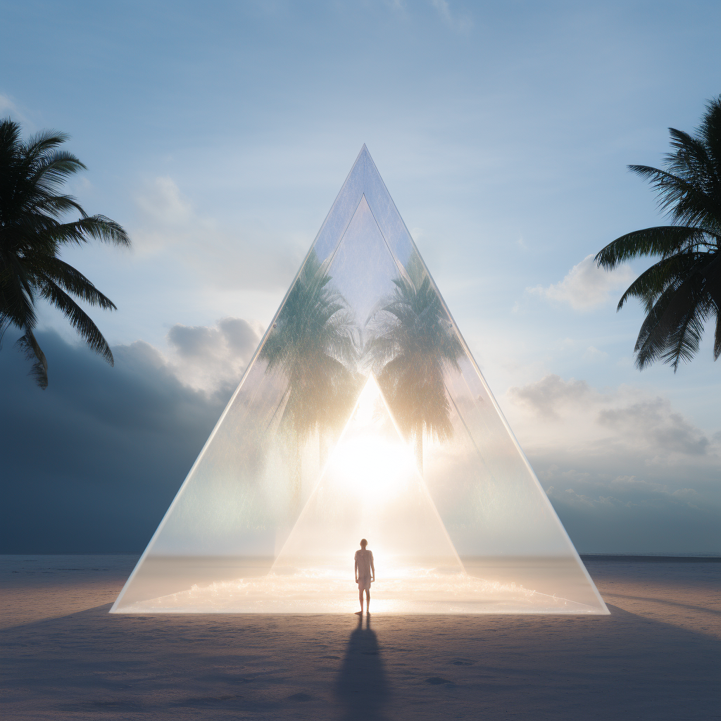 Person in Translucent Pyramid of Light