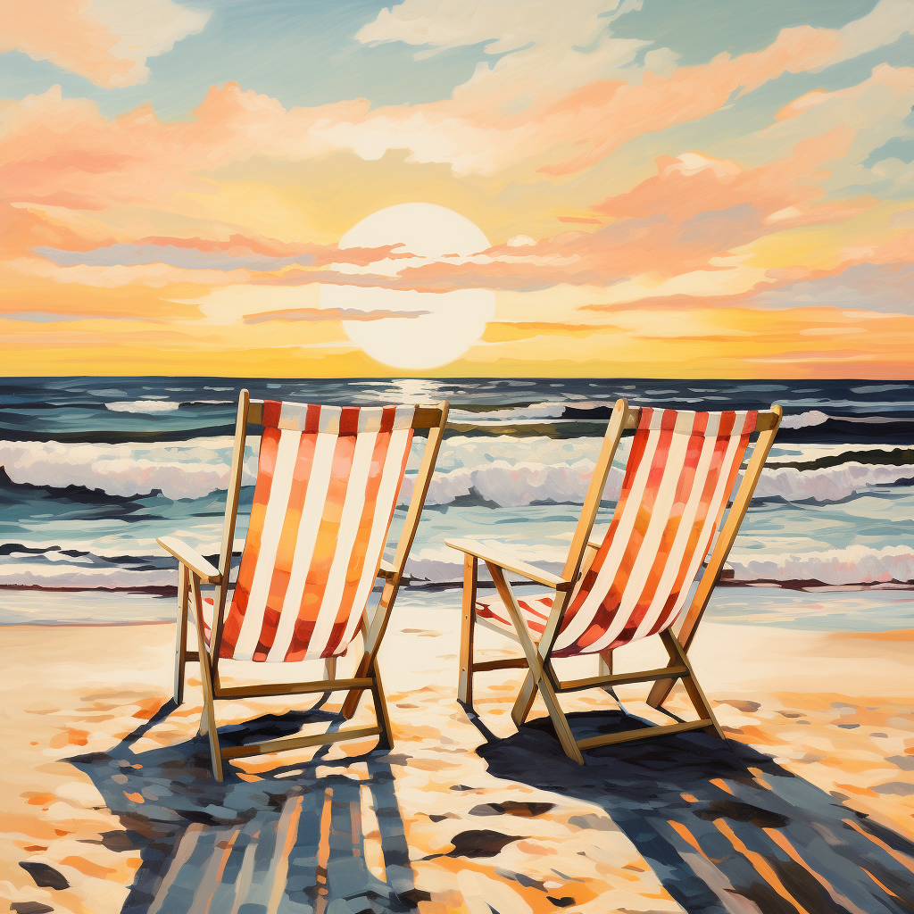 Beach sunset chairs painting style