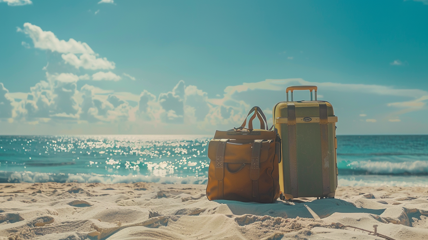 Travel bags on beach image