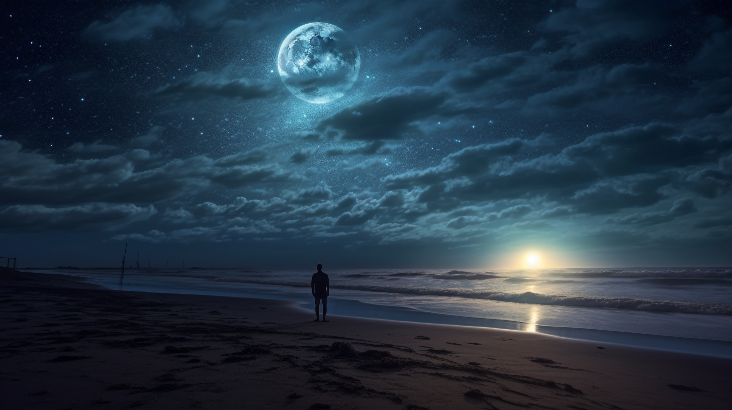 Man on the beach witnessing cosmic horror