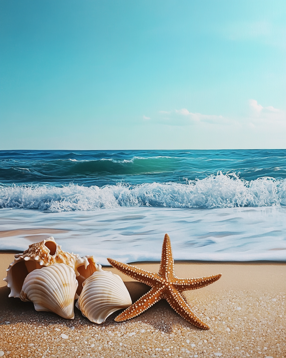 Beach Scene with Seashells and Starfish