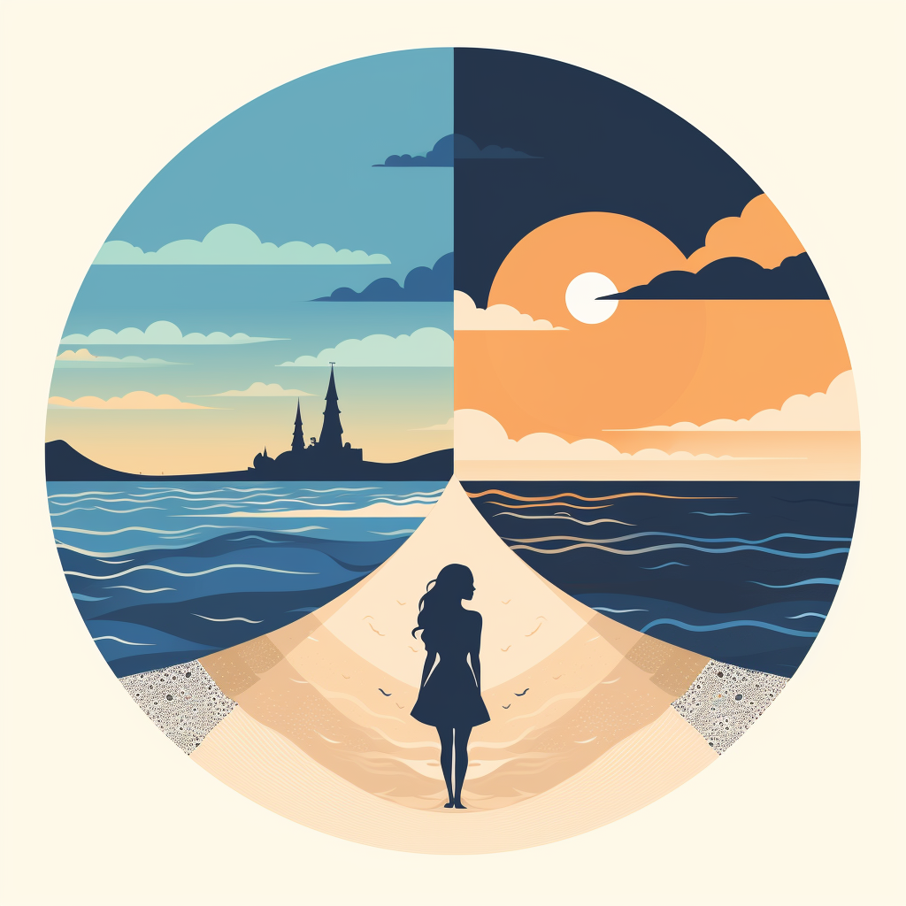 Beautiful beach illustration with symmetric composition