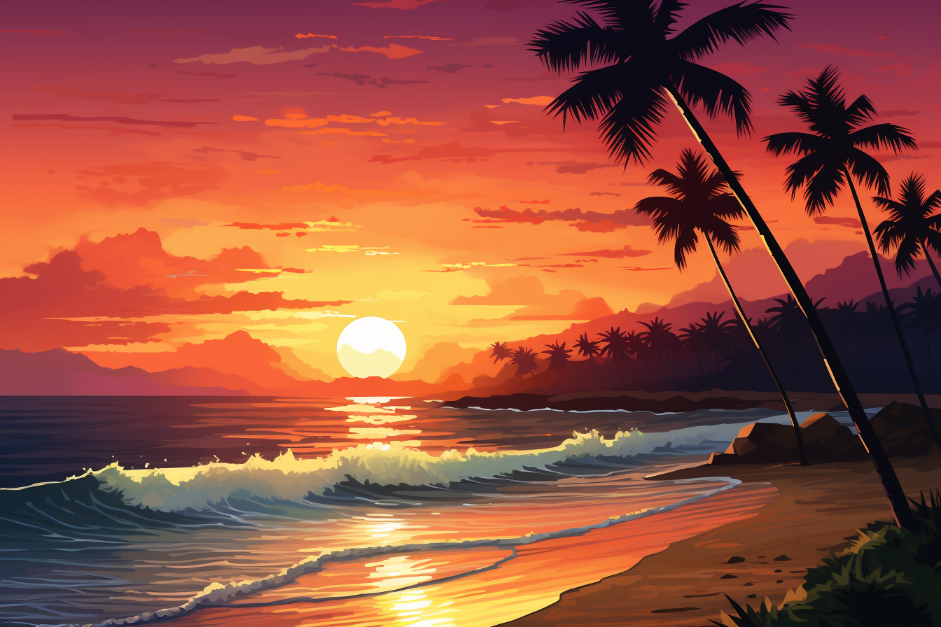 Stunning beach sunset vector artwork