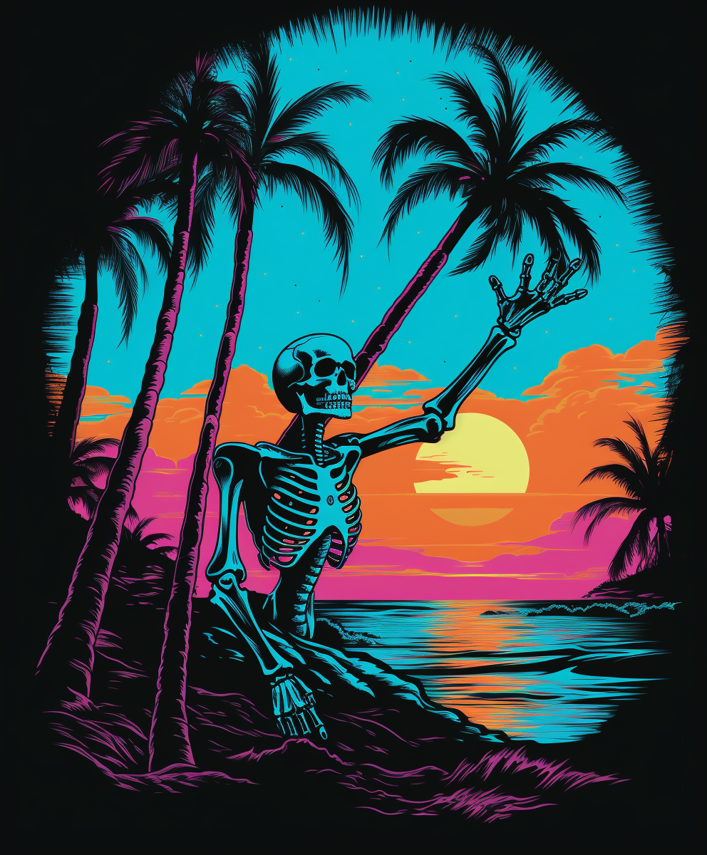 Skeleton on palm tree t-shirt