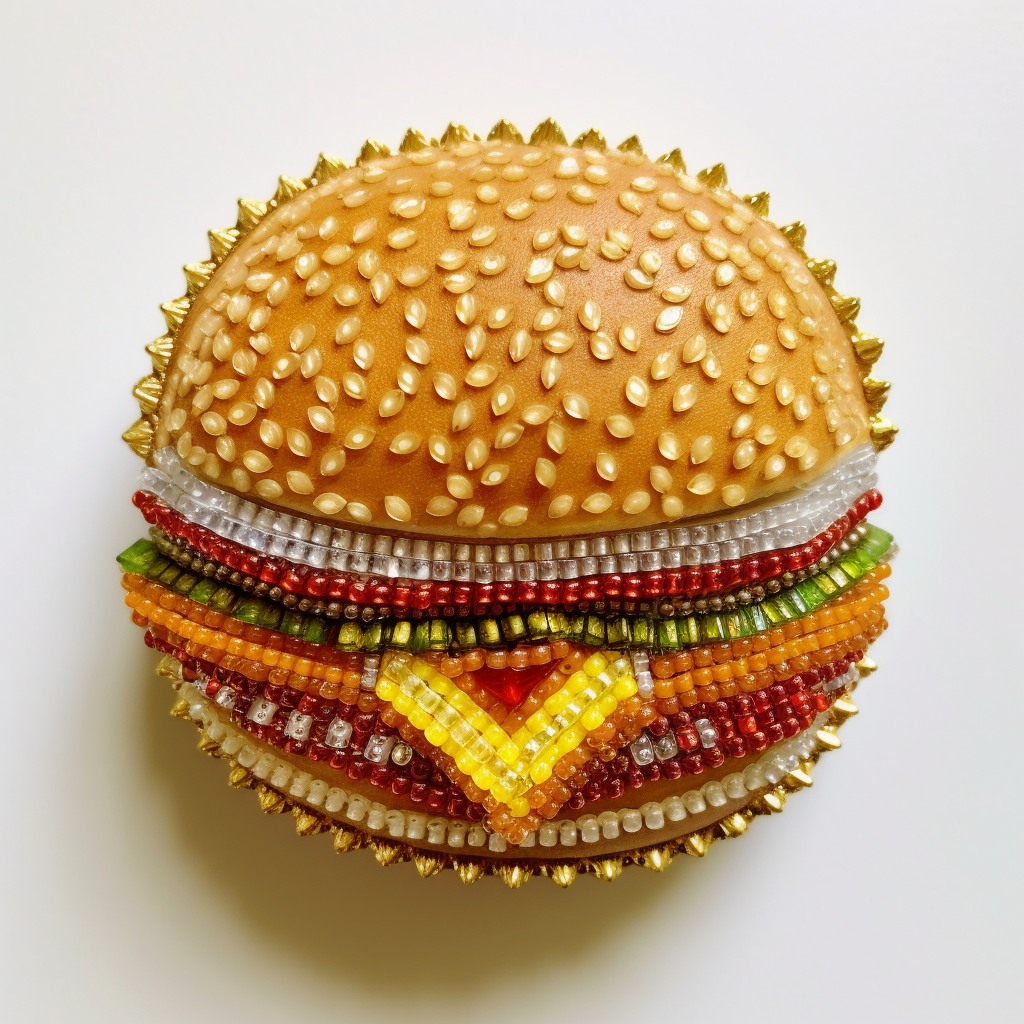 Burger made of beads and rhinestones