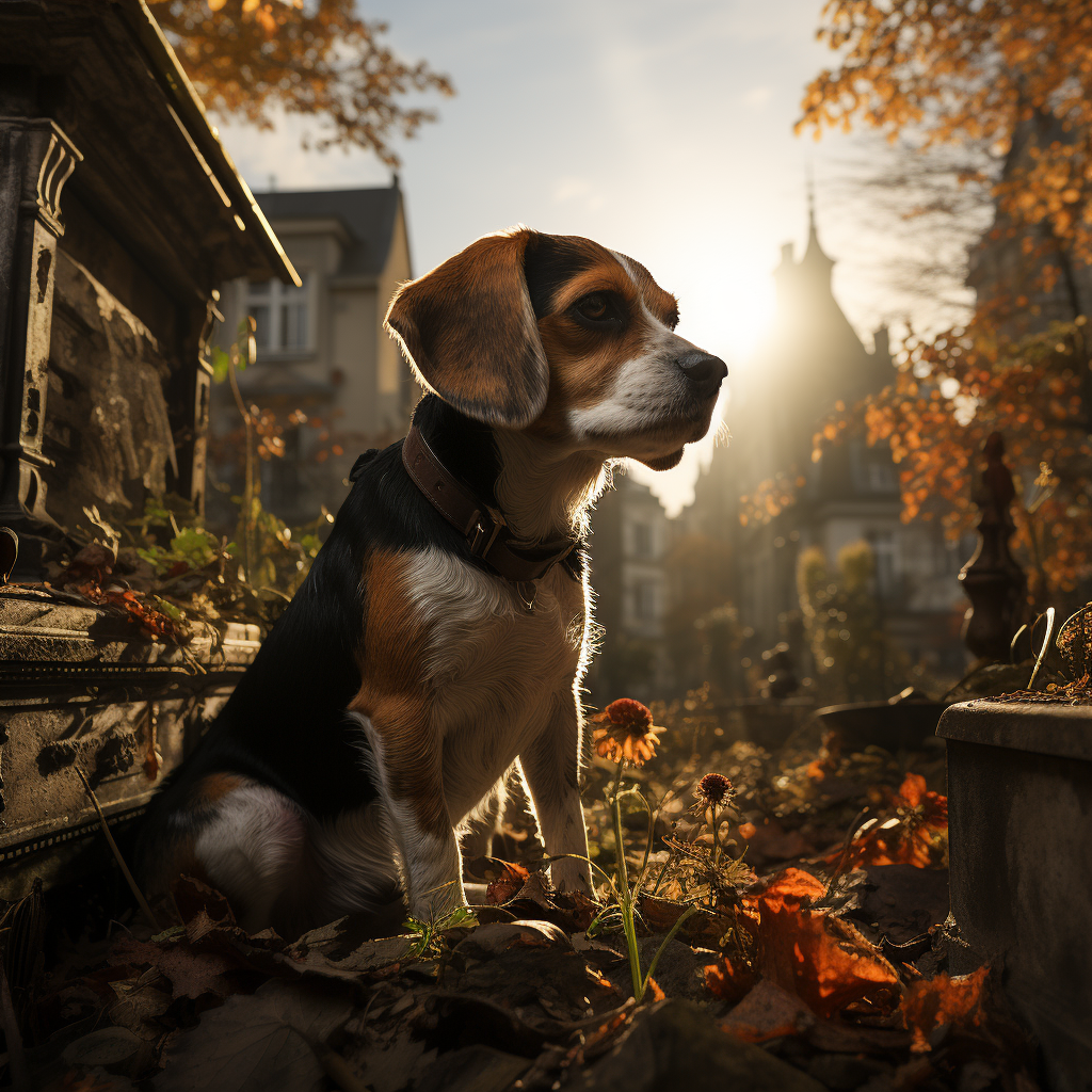 Cute Beagle in Cemetery