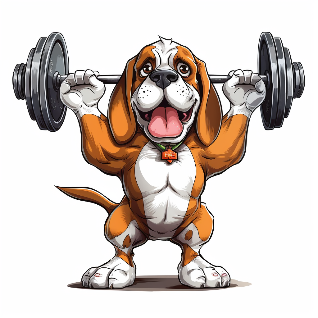 Strong Beagle lifting heavy barbell