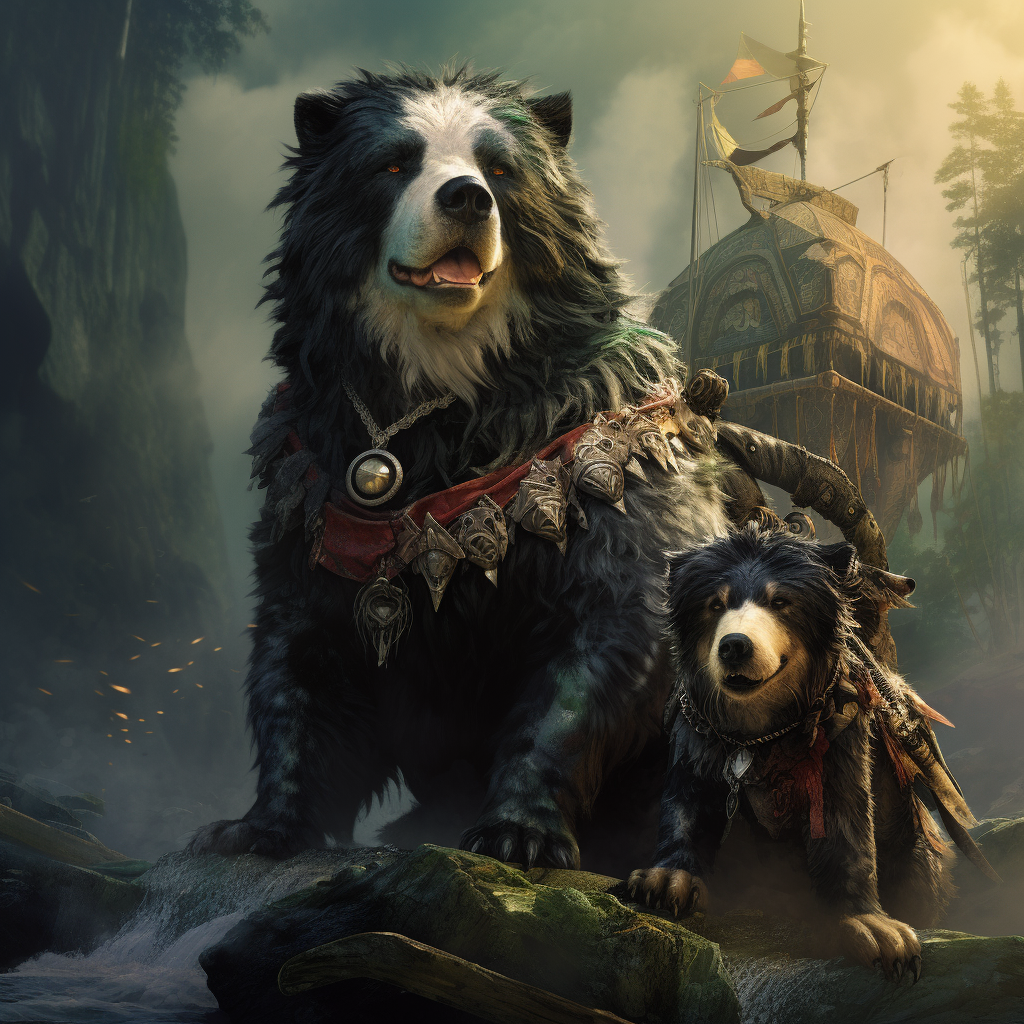 Fantasy artwork of bear border collie hybrid