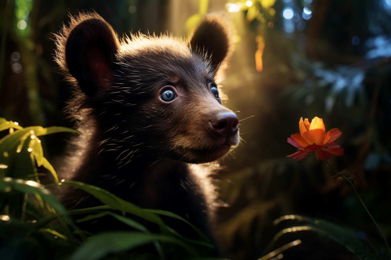 Adorable Bear Cub in Forest