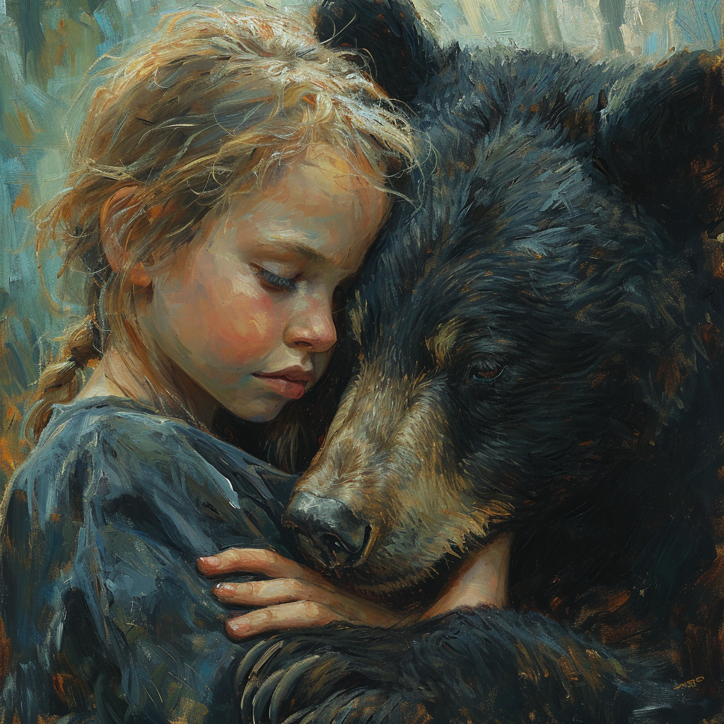 Bear Cub Comforting Girl, Artistic