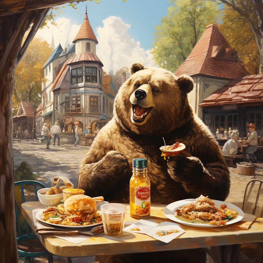 Bear enjoying juicy hamburger meal ?