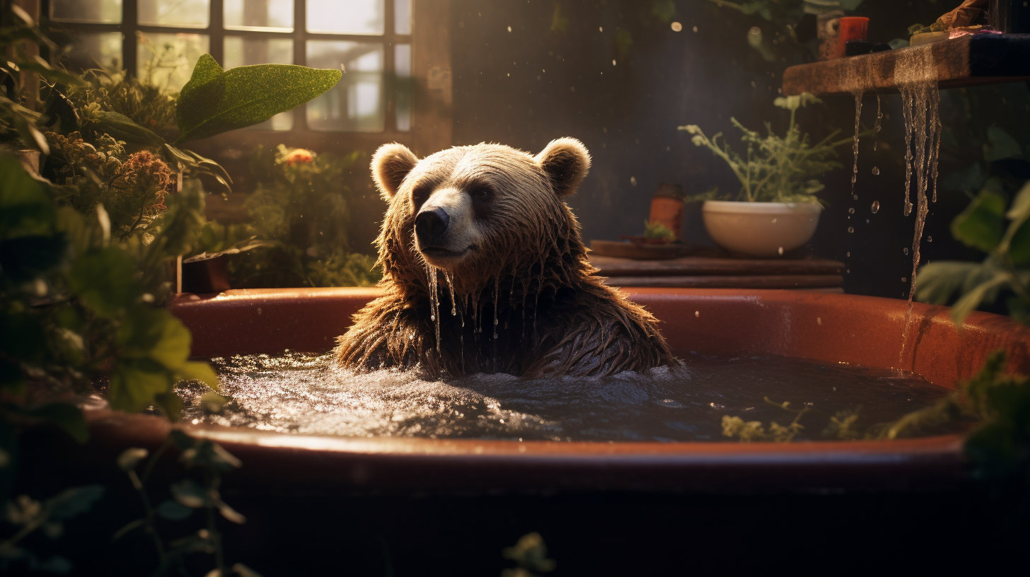 Bear enjoying jacuzzi in professional photography