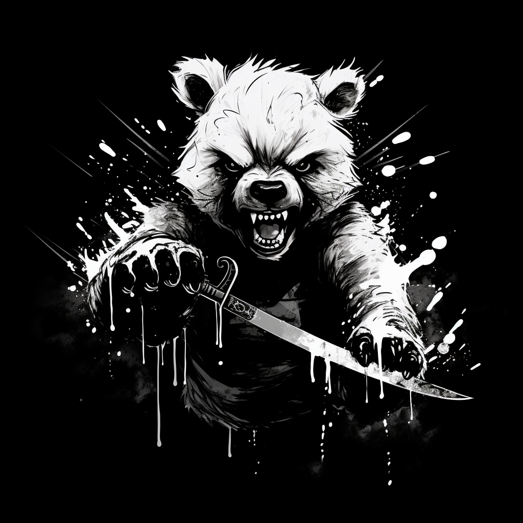 Illustration of a tired bear with a knife