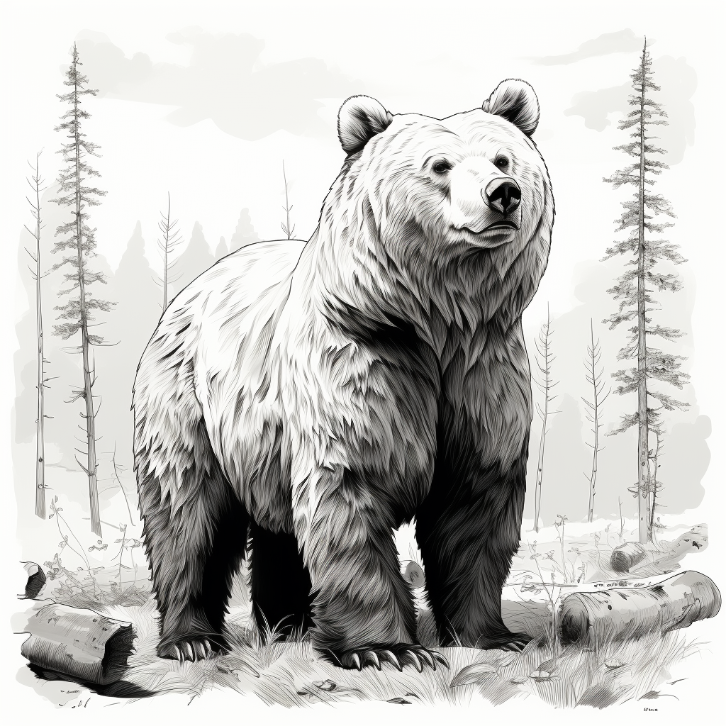 Black and White Bear Line Drawing