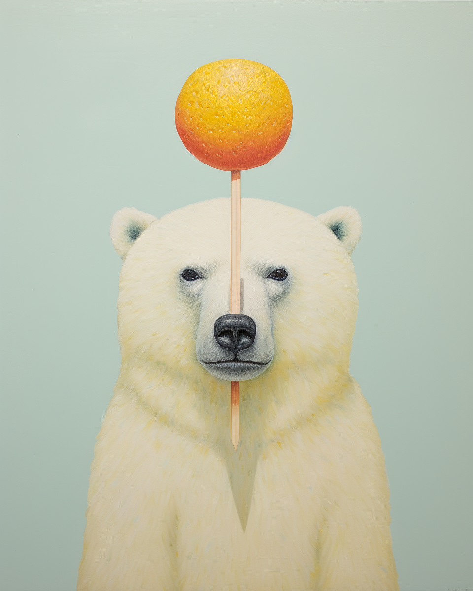 Bear with Popsicle on Minimal White Background