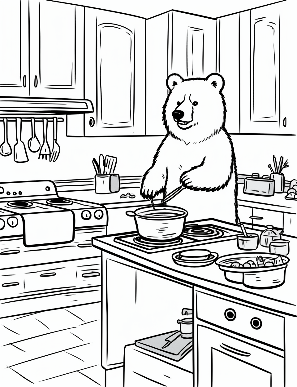 Bear preparing food in kitchen  ??