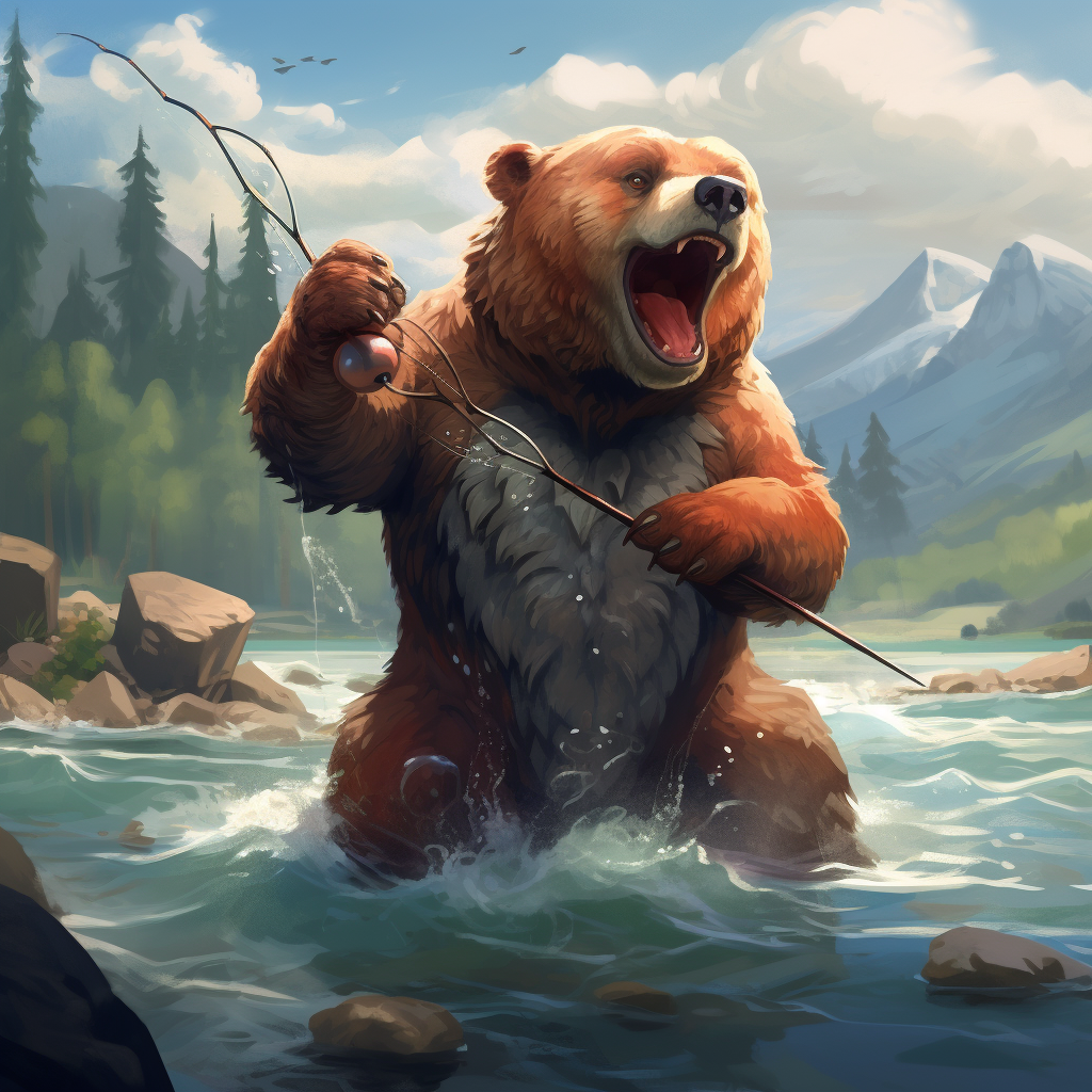 Bear catching salmon at river mouth