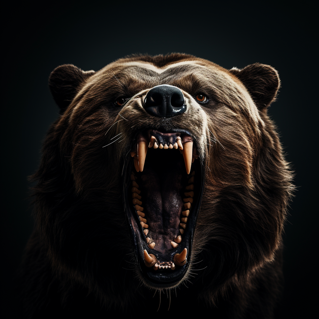 Bear roaring against black backdrop