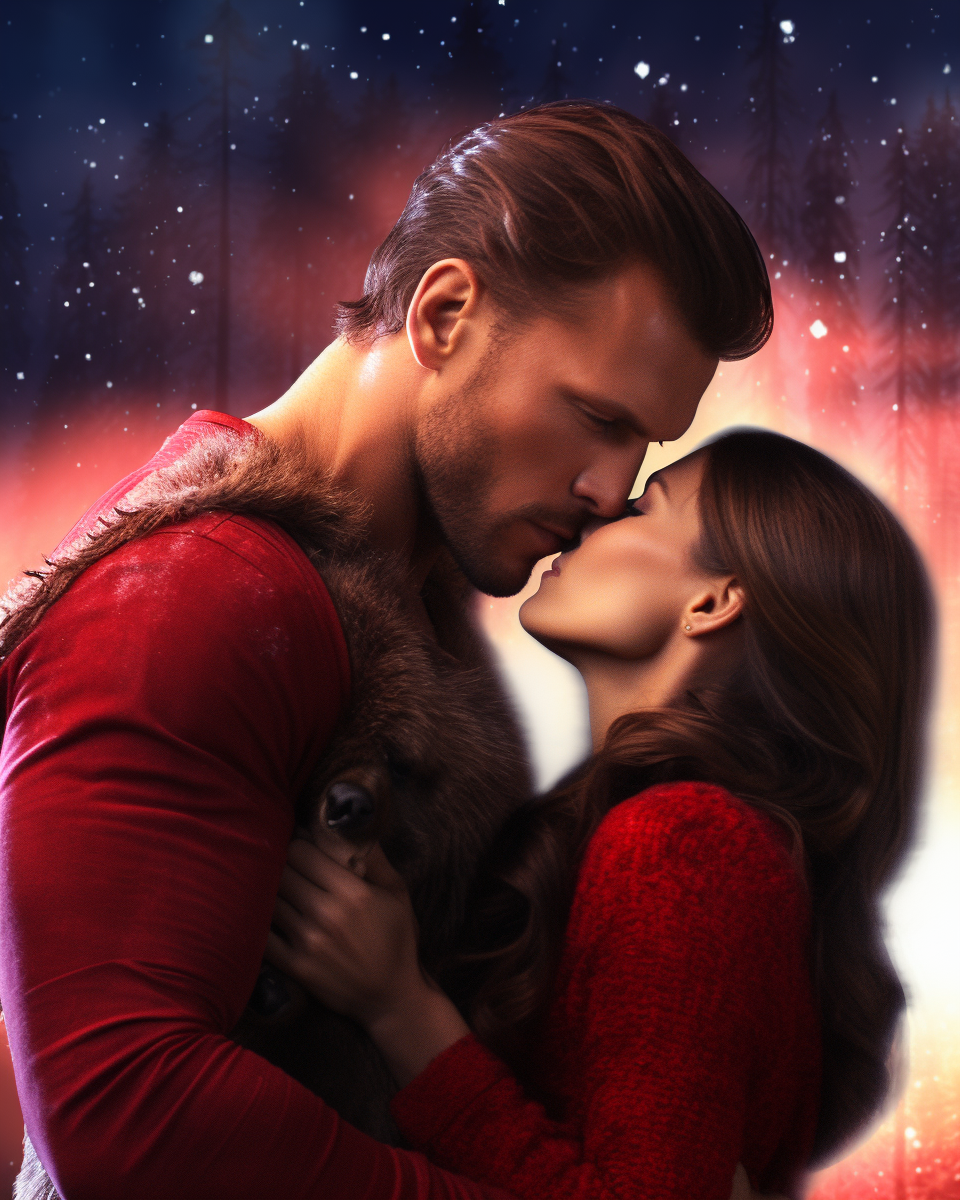 Christmas romance book cover with bear shifter