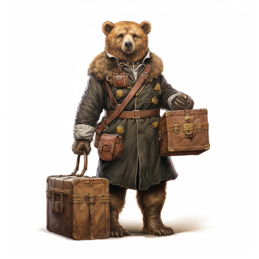 Bear Soldier Holding Wooden Treasure Box