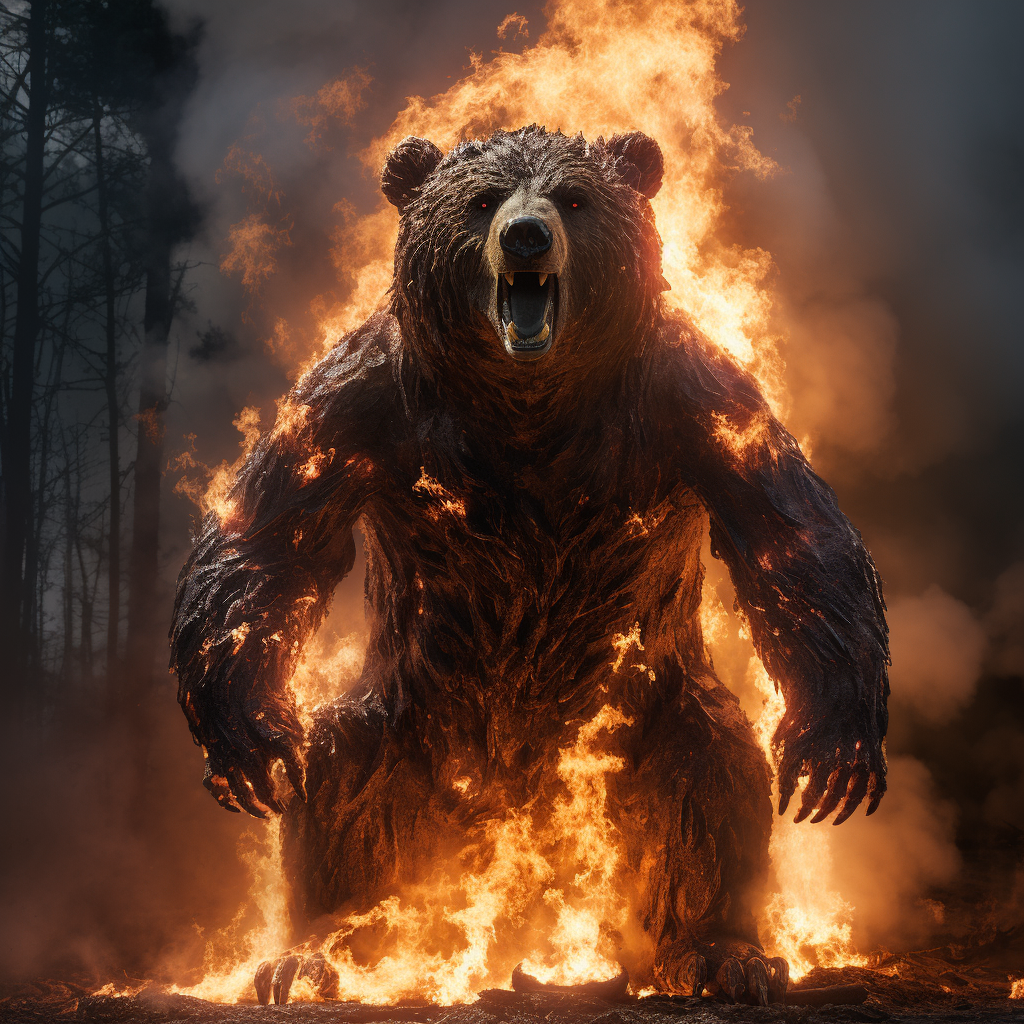 Bear standing on fire