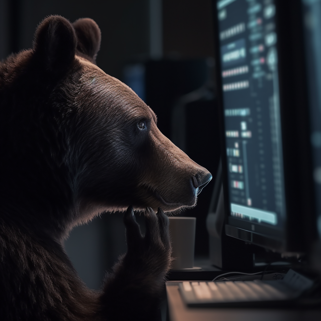 Bear Thinking While Using a Computer