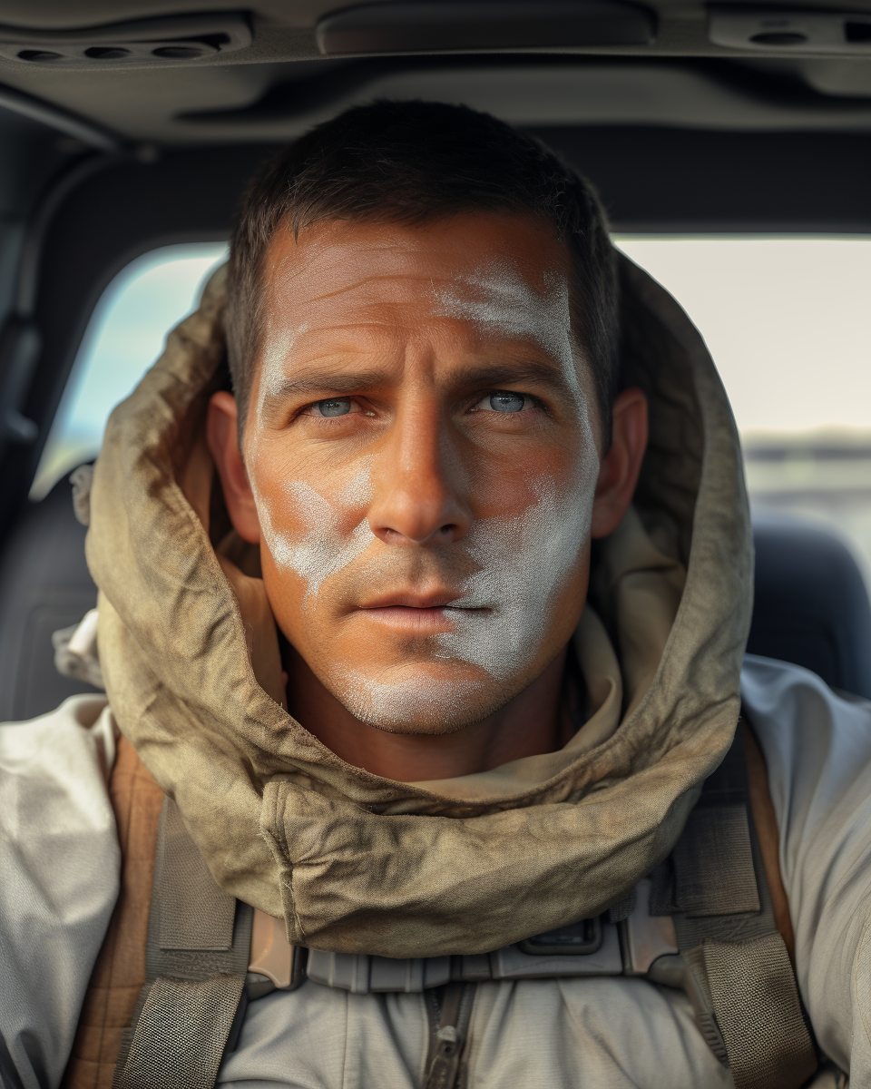 Bear Grylls wearing spa facial mask cream