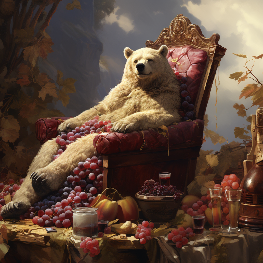 Bear on trash throne eating grapes