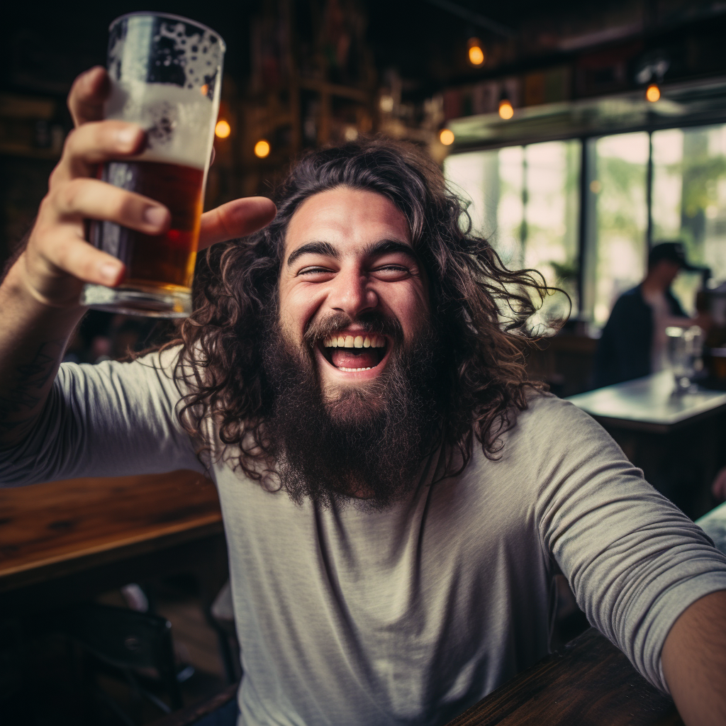 Bearded guy celebrating alcohol-free milestone