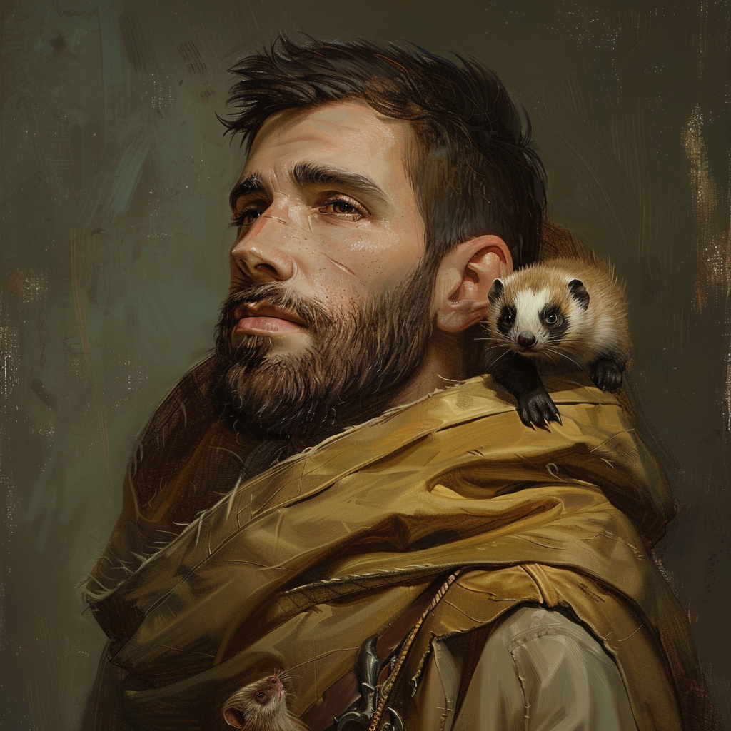 Bearded man with ferret cloak