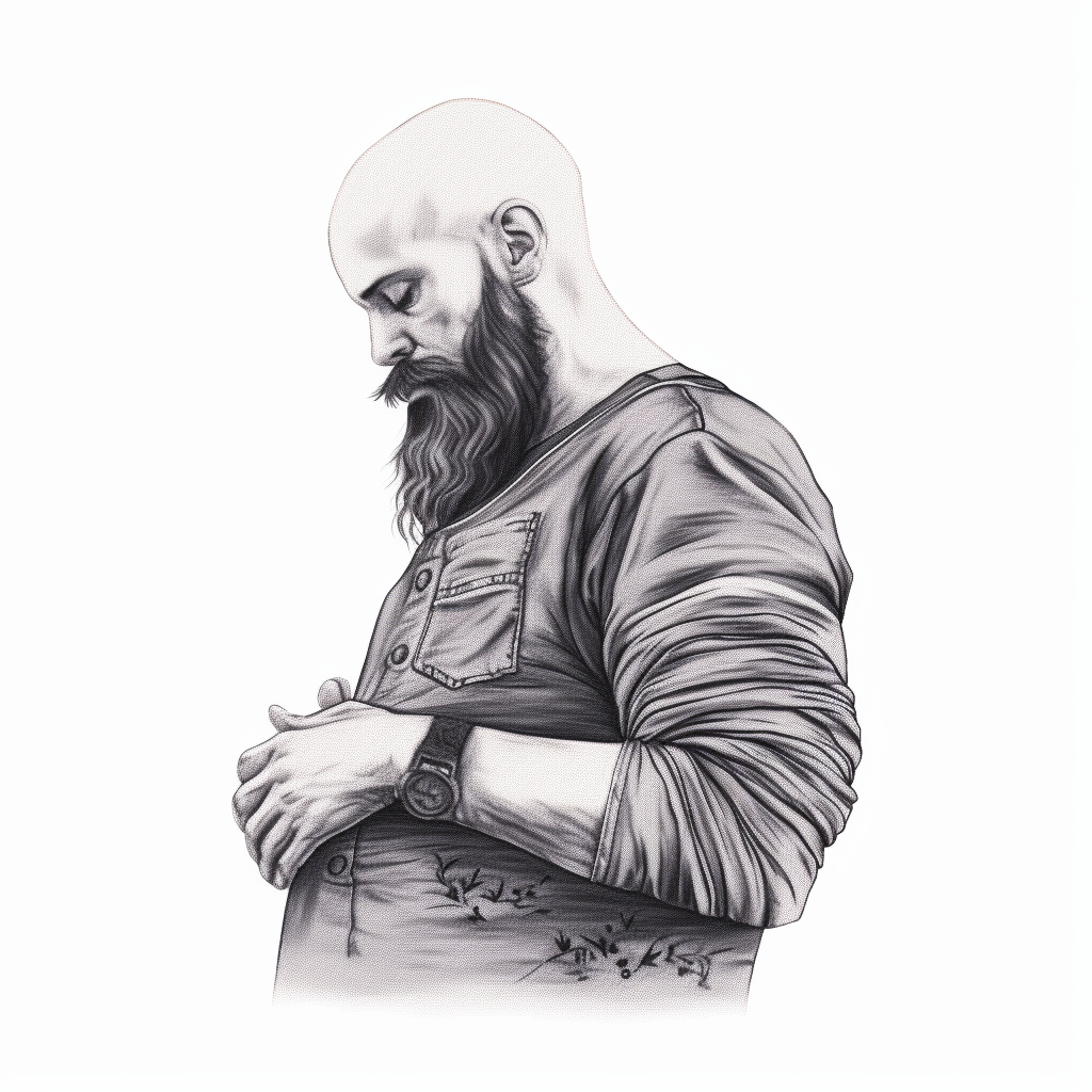 Bearded Man with Pregnant Belly Drawing