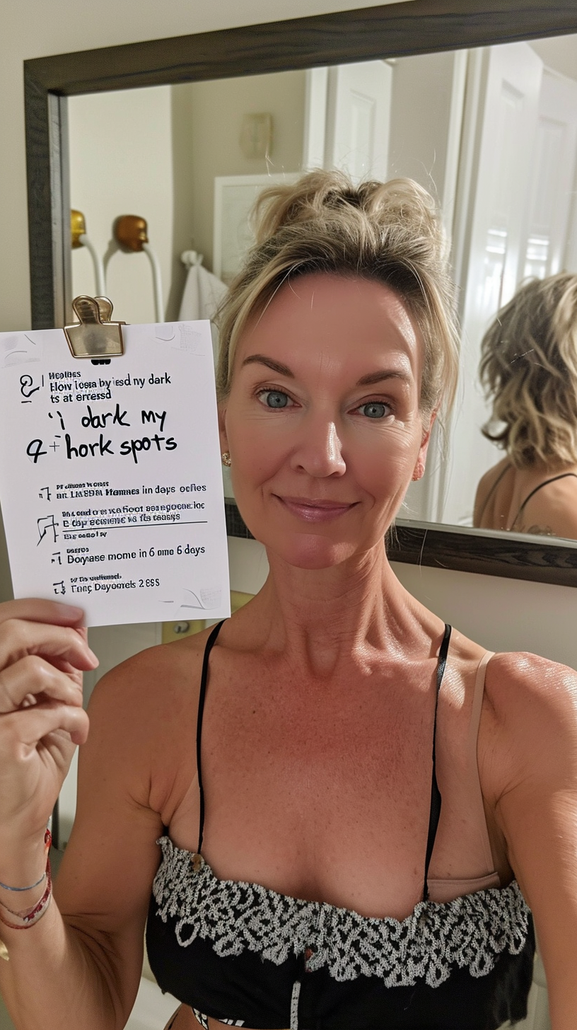 Woman holding a post-it note about erasing dark spots